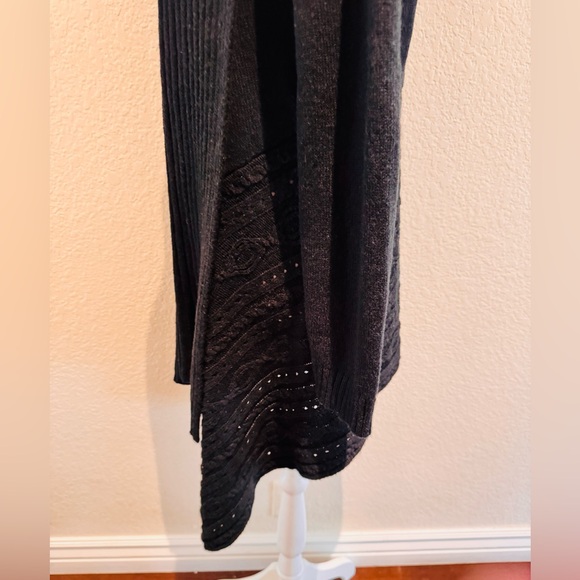 IZ Byer Ribbed Open Drape Front Asymmetrical Cardigan – Black, Size Large - Picture 7 of 16